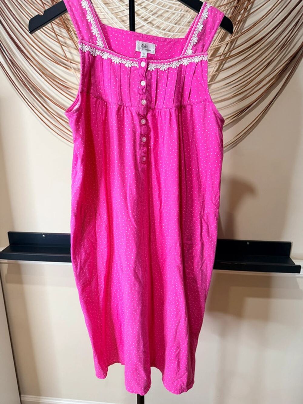 Aria 100% cotton pink white pajama dress pockets S 3251